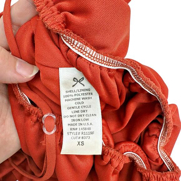 Everly Rust Burnt Orange Romper Adj Straps Flutter Tiered Legs XS - Picture 6 of 6